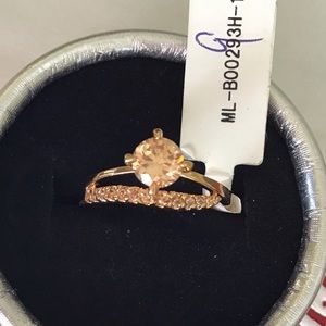18k Yellow GP Champagne diamond CZ Double Bend Ring size 8.75 New